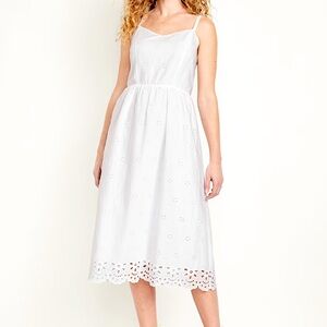 OLD NAVY Dress Summer Eyelet White Midi Petite Medium Fit & Flare NWT Beachside